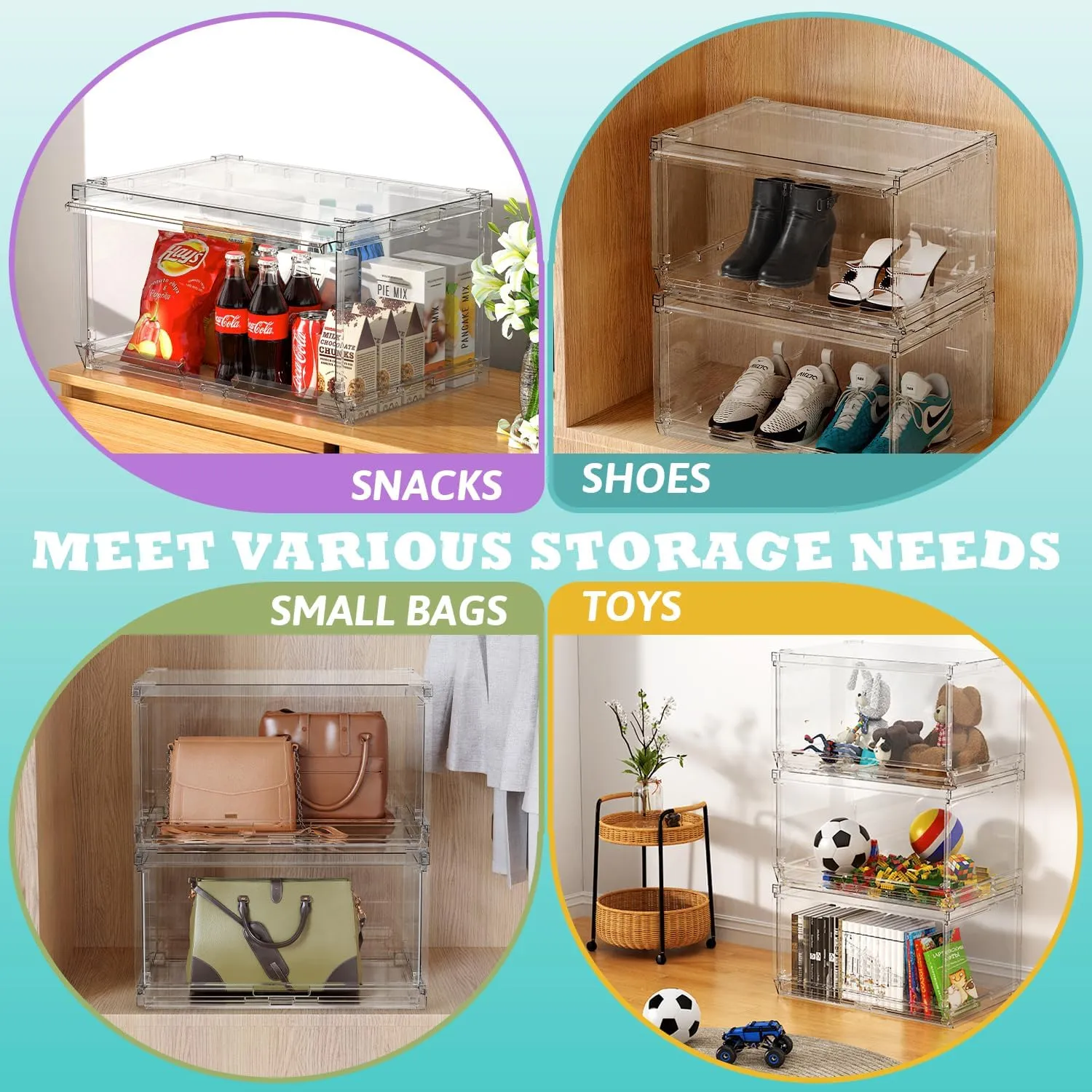 2 Pack Large Hat Organizer Box, Stackable Clear Baseball Caps Holder Box Containers with Sliding Door for Hats Snapback Cap Storag, Hat Rack Display Case, Holds 20 Hats Each -Clear
