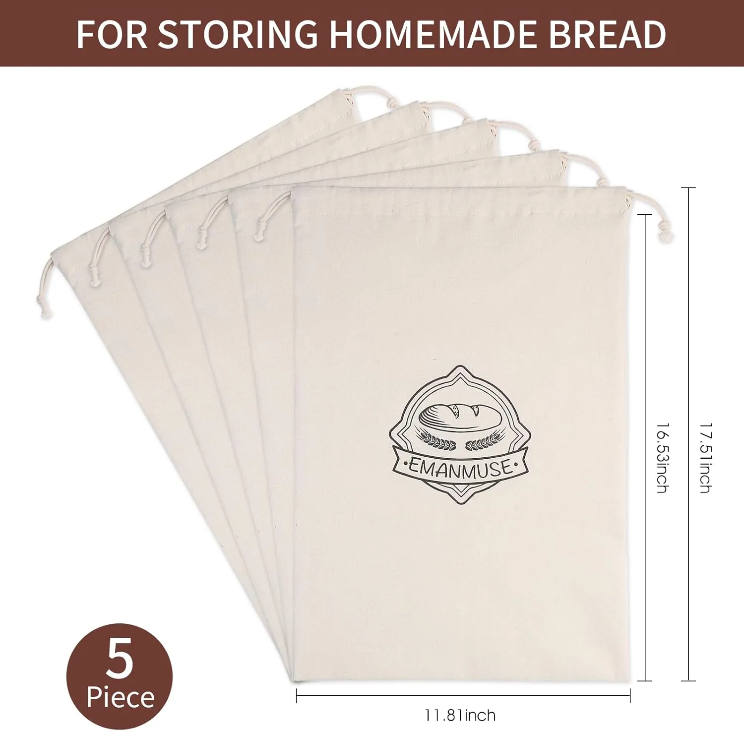 2-Pack Linen Bread Bags for Homemade Bread & Sourdough, 12x17.5 Inch Unbleached with TPU Lining - Reusable Washable Eco-Friendly Storage Bags (Farmhouse, Bakery, Artisan)