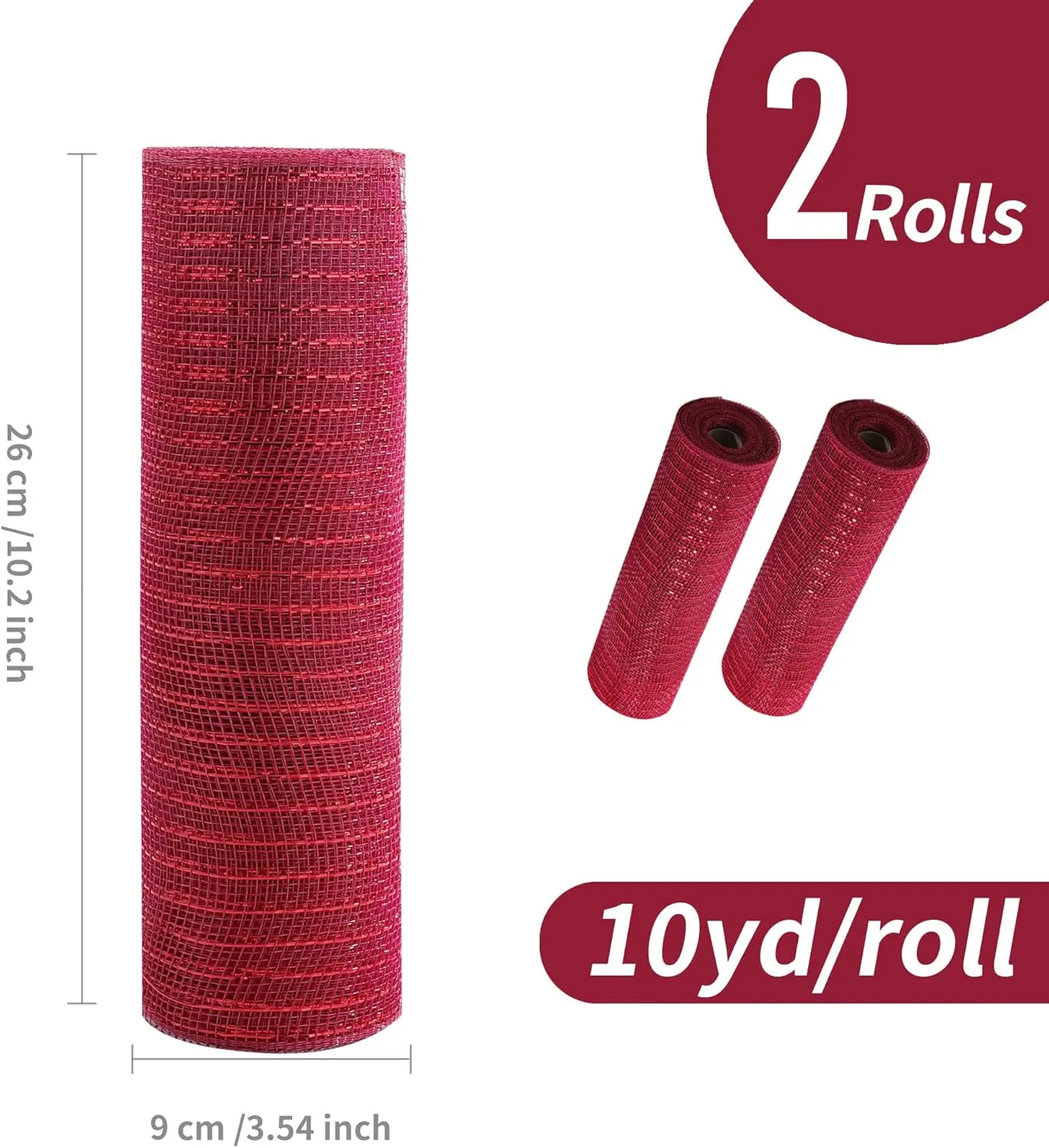 2 Rolls Burgundy Deco Mesh Ribbon 10 in x 30 ft, Metallic Deco Mesh Rolls for DIY Deco Wreath Supplies Holiday Decorating Christmas Tree Halloween Decoration Gift Wrapping,Floral