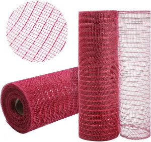 2 Rolls Burgundy Deco Mesh Ribbon 10 in x 30 ft, Metallic Deco Mesh Rolls for DIY Deco Wreath Supplies Holiday Decorating Christmas Tree Halloween Decoration Gift Wrapping,Floral