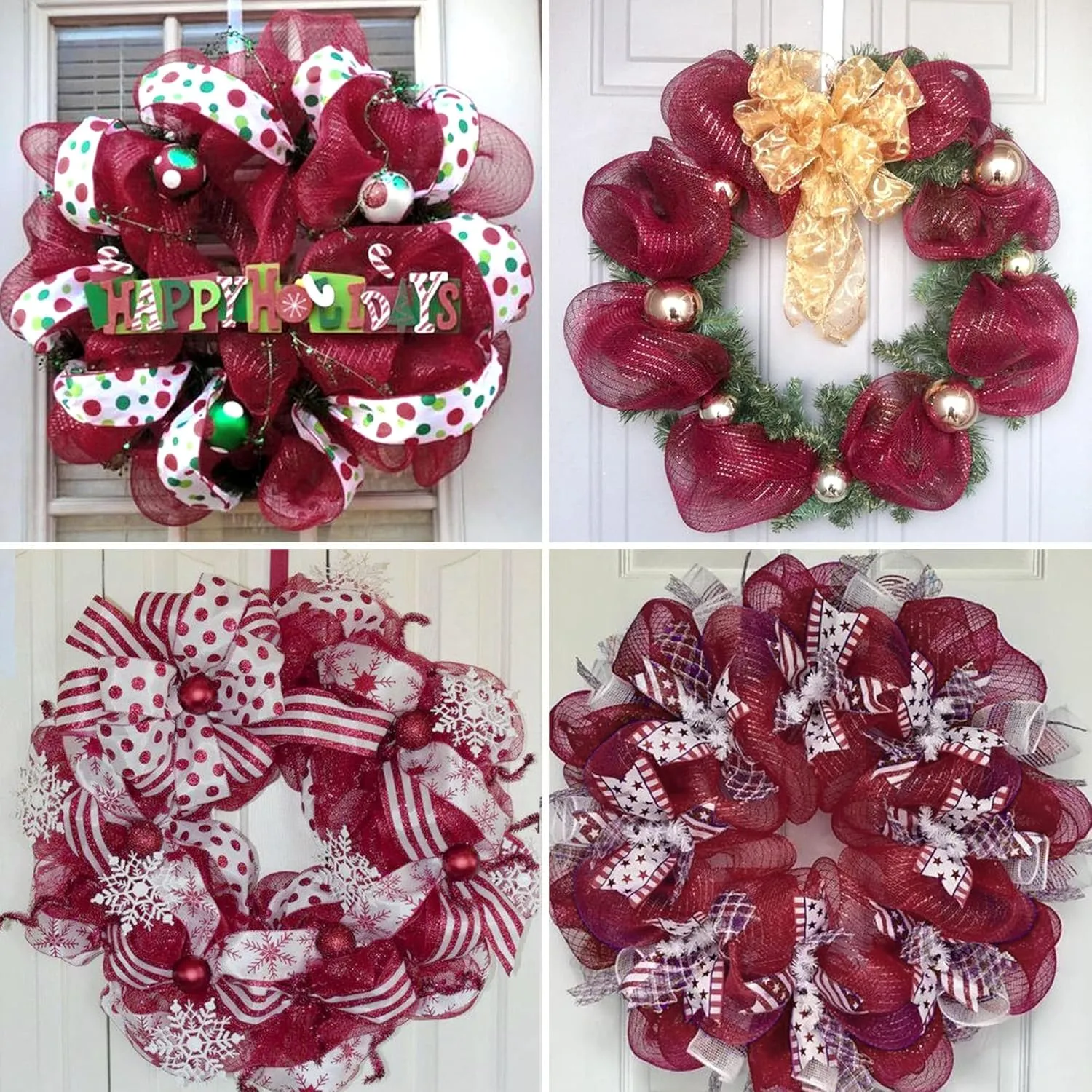 2 Rolls Burgundy Deco Mesh Ribbon 10 in x 30 ft, Metallic Deco Mesh Rolls for DIY Deco Wreath Supplies Holiday Decorating Christmas Tree Halloween Decoration Gift Wrapping,Floral