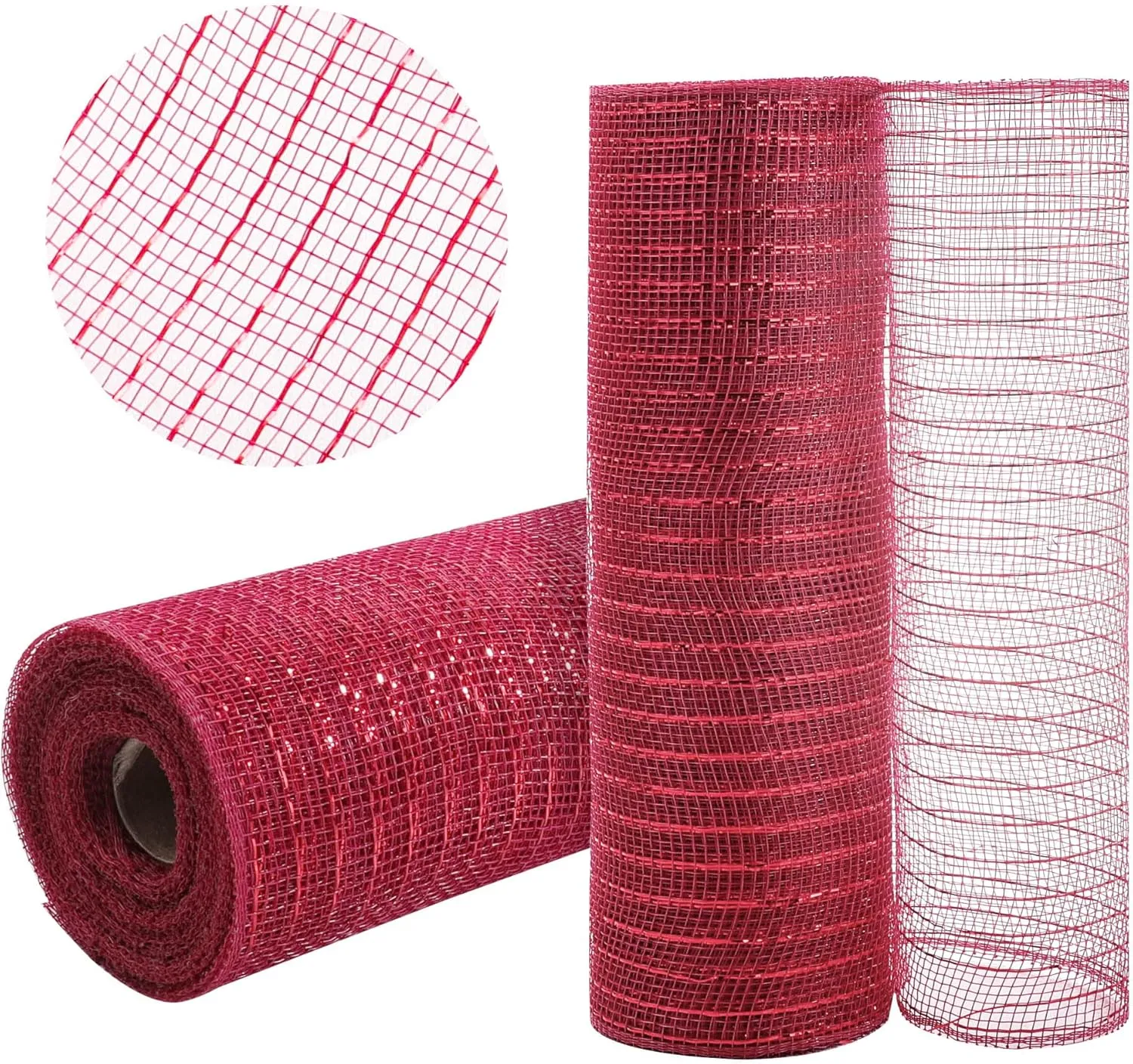 2 Rolls Burgundy Deco Mesh Ribbon 10 in x 30 ft, Metallic Deco Mesh Rolls for DIY Deco Wreath Supplies Holiday Decorating Christmas Tree Halloween Decoration Gift Wrapping,Floral