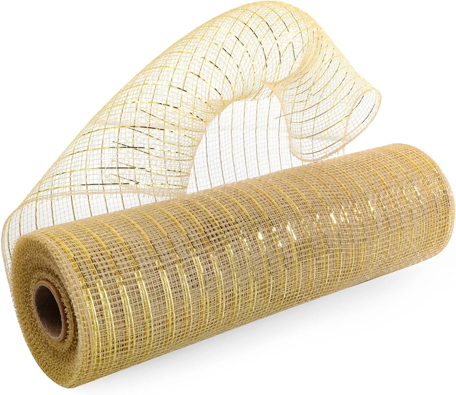 2 Rolls Champagne Deco Mesh Ribbon 10 in x 30 ft, Metallic Deco Mesh Rolls for Holiday Decorating DIY Wreath Supplies Christmas Tree Halloween Decoration Gift Wrapping,Floral