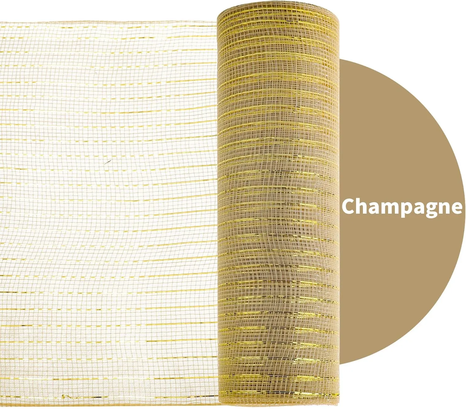 2 Rolls Champagne Deco Mesh Ribbon 10 in x 30 ft, Metallic Deco Mesh Rolls for Holiday Decorating DIY Wreath Supplies Christmas Tree Halloween Decoration Gift Wrapping,Floral