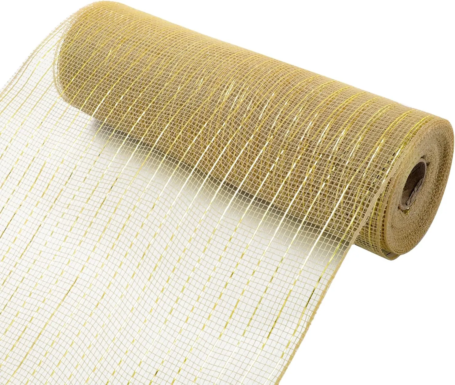 2 Rolls Champagne Deco Mesh Ribbon 10 in x 30 ft, Metallic Deco Mesh Rolls for Holiday Decorating DIY Wreath Supplies Christmas Tree Halloween Decoration Gift Wrapping,Floral