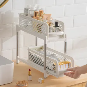 2 Tier Bathroom Kitchen Countertop Pull Out Cabinet Organiser