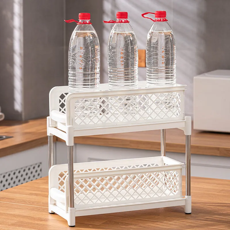 2 Tier Bathroom Kitchen Countertop Pull Out Cabinet Organiser