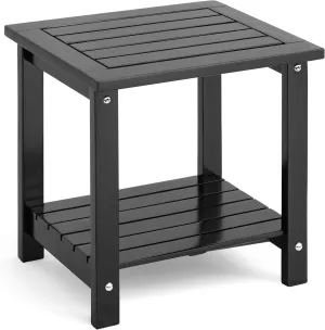 2-Tier Outdoor Side Table, Weather-Resistant End Table with Storage Shelf, Wooden Coffee Table for Indoor, Backyard, Garden, Bed, Living Room (Black)