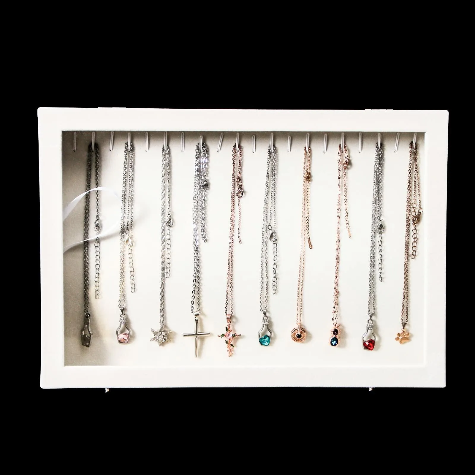 20 Hooks Necklace Organizer Holder Display Case Box, Jewelry Storage - Beige