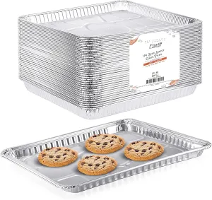 (200 Pack) 1/4 Size Cookie Sheet Baking Cake Pans l 12.8” x 8.9” Disposable Aluminum Foil Trays l Premium Heavy Duty Nonstick Baking Sheets Reusable