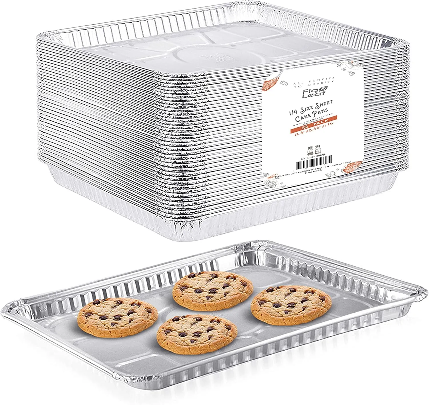 (200 Pack) 1/4 Size Cookie Sheet Baking Cake Pans l 12.8” x 8.9” Disposable Aluminum Foil Trays l Premium Heavy Duty Nonstick Baking Sheets Reusable