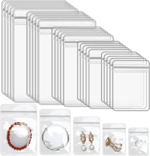 200 Pcs Clear Self Seal Jewelry Bags, PVC Jewelry Storage Bags, Jewelry Organizer Bags for Earring Ring Necklace(5 Sizes)