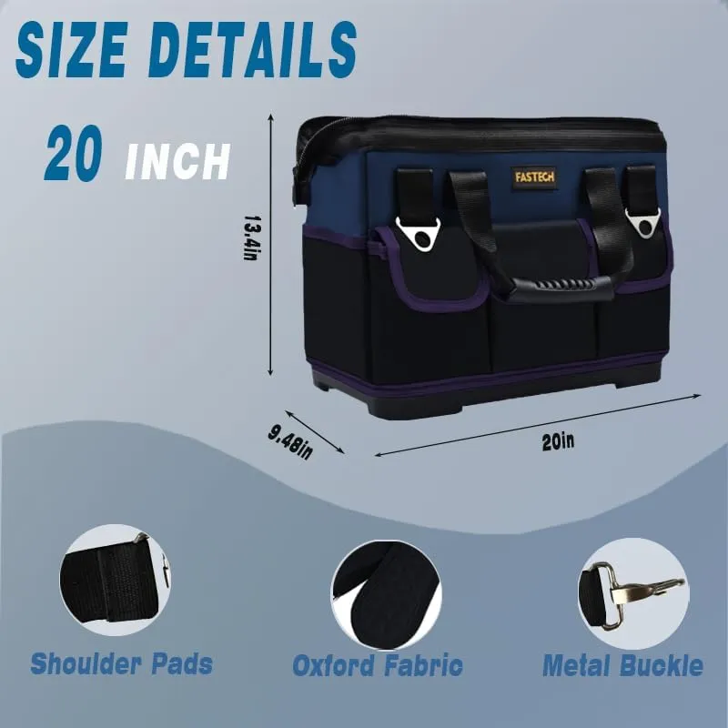 20in Heavy Duty Bottom Tool Bag With Wide Mouth for Tool Storage, Carrier and Organizer, Tool Bag for Men/Women, Wide Mouth Tool Bag With Inside Pockets (20 Inch)