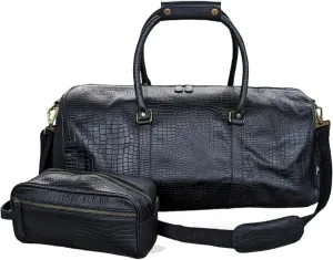 21" Leather Travel Duffel Bags for Men and Women with Toiletry Bag and Shoe Compartment Genuine Buffalo Leather Overnight Weekend Black Leather Vintage Luggage Sports Gym Duffle Bag