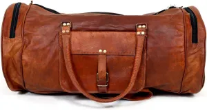 22″ 100% Pure Leather Unisex Travel Brown Casual Duffle/Gym Bag