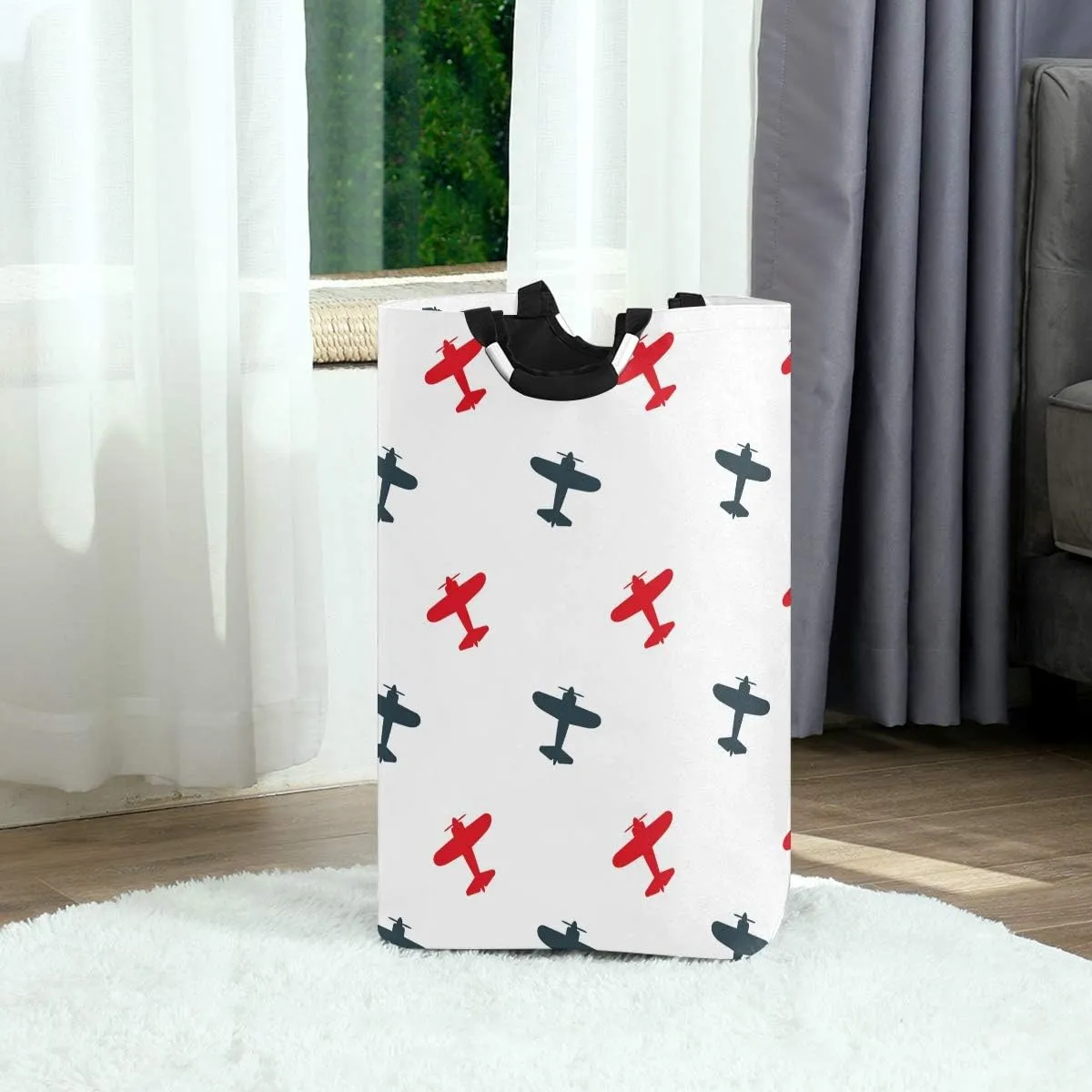 22.7" Colorful Airplanes Laundry Baskets Collapsible Waterproof Laundry Hampers Household Organizer Baskets with Handles