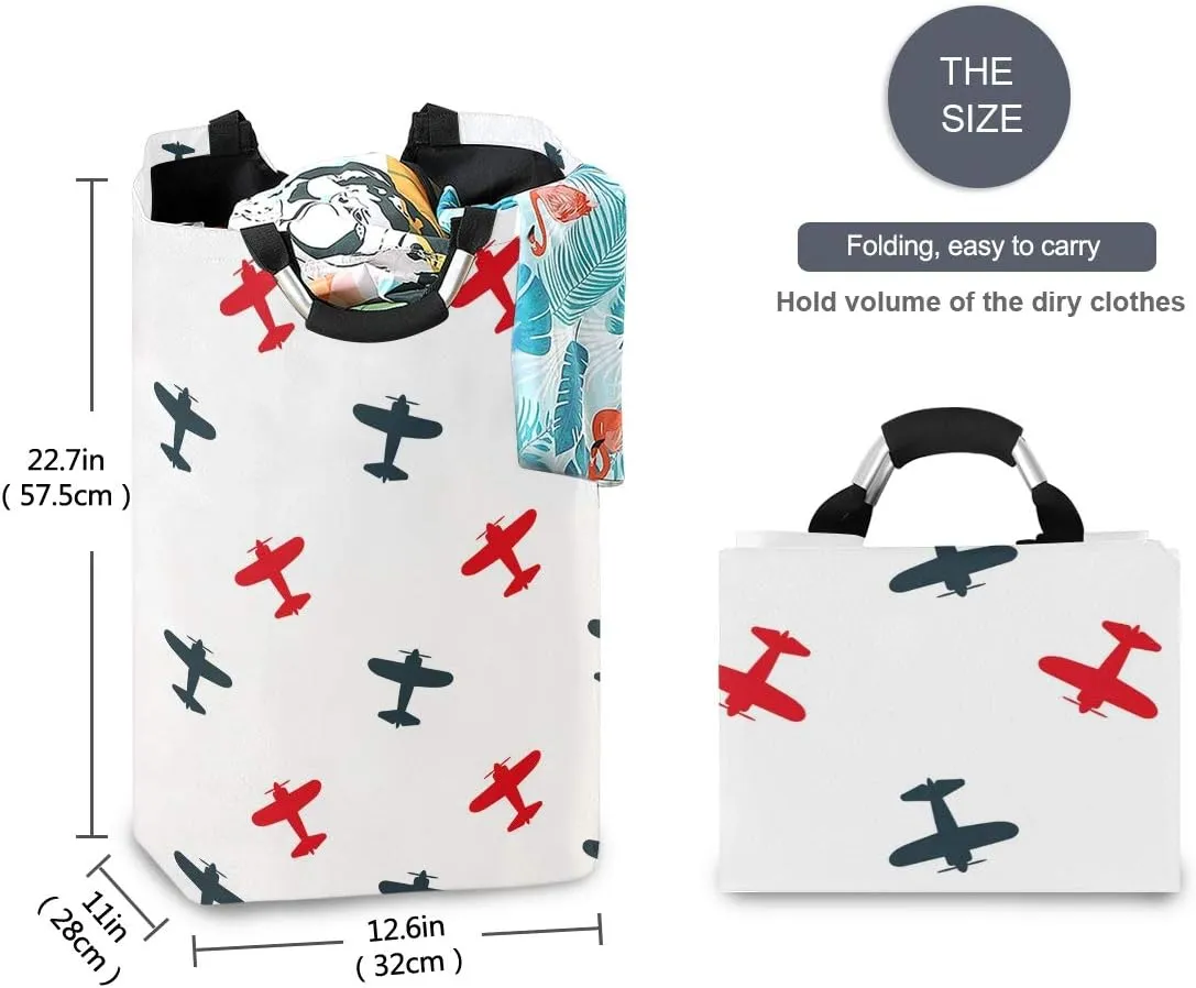 22.7" Colorful Airplanes Laundry Baskets Collapsible Waterproof Laundry Hampers Household Organizer Baskets with Handles