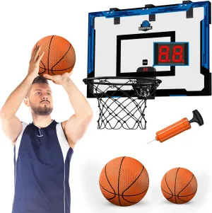 24" x 16" Large Basketball Hoop Indoor for Adults, Over The Door Basketball Hoop with Sturdy Backboard, Big Basketball Toys Gifts Ideas for Man Kids Teens Boys Girls, Blue