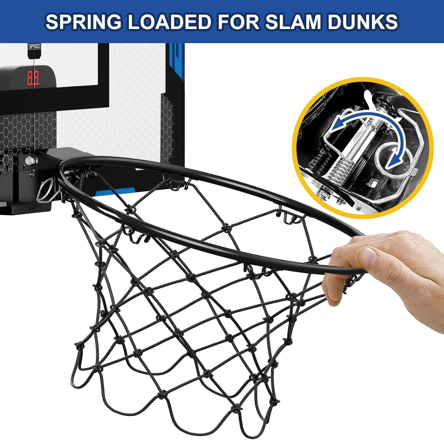 24" x 16" Large Basketball Hoop Indoor for Adults, Over The Door Basketball Hoop with Sturdy Backboard, Big Basketball Toys Gifts Ideas for Man Kids Teens Boys Girls, Blue