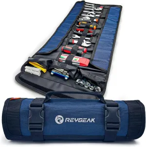 25 Pocket Tool Roll Organizers,1680D PVC Wrench Tool Roll up Bag,Heavy Duty Roll Up Tool Bag Organize for Electrician，Carpenter，Mechanic or Hobbyist (Sapphire Special Edition)