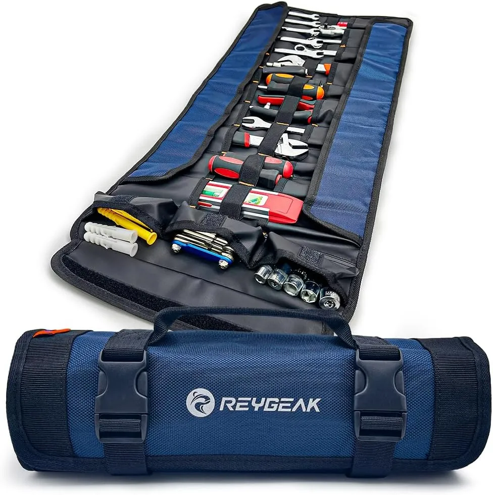 25 Pocket Tool Roll Organizers,1680D PVC Wrench Tool Roll up Bag,Heavy Duty Roll Up Tool Bag Organize for Electrician，Carpenter，Mechanic or Hobbyist (Sapphire Special Edition)