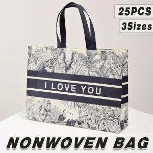 25x Fashion Non Woven Tote Bags Reusable Shopping Bags Clothing Store Black and White