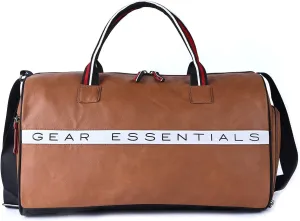 27L Essentials Faux-Leather Water Resistant Travel Duffle Bag/Gym Bag for Men/Women with Shoe Compartment (Tan), 25 Cm