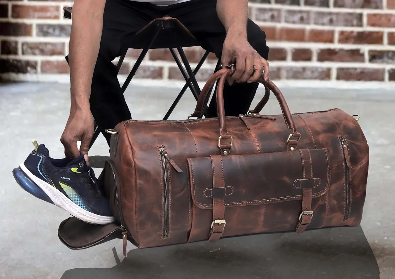 28" Large leather Travel Bag Duffel bag Gym sports flight cabin bag Leather Holdall Overnight Weekend Large luggage bag (28 inch)