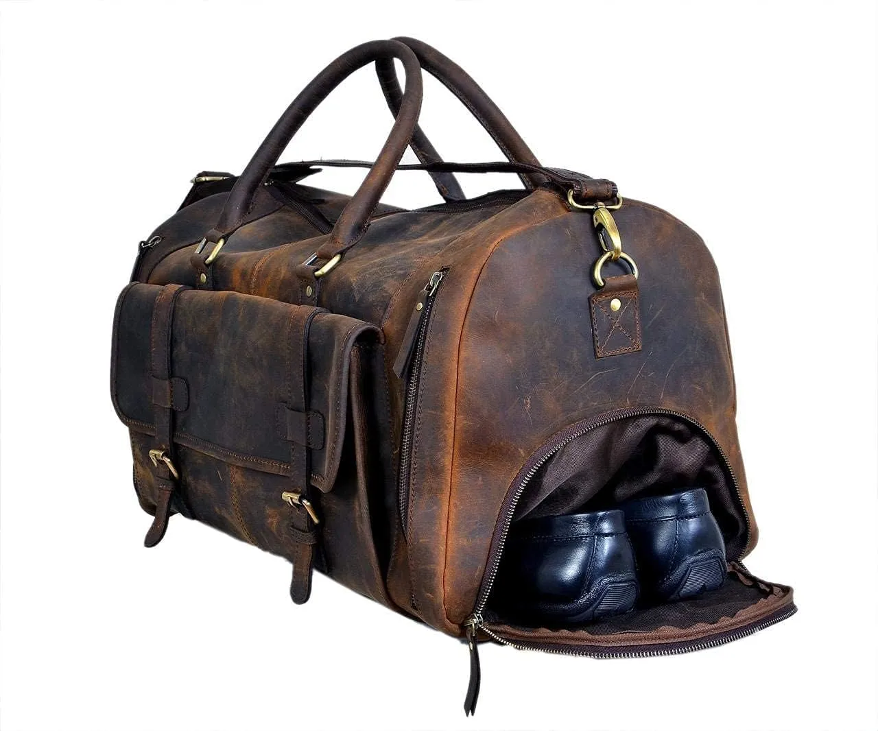 28" Large leather Travel Bag Duffel bag Gym sports flight cabin bag Leather Holdall Overnight Weekend Large luggage bag (28 inch)