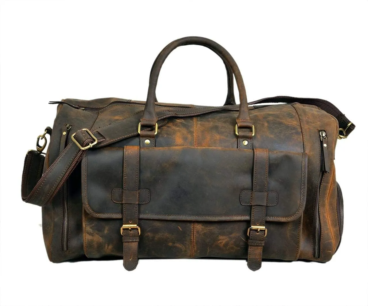 28" Large leather Travel Bag Duffel bag Gym sports flight cabin bag Leather Holdall Overnight Weekend Large luggage bag (28 inch)