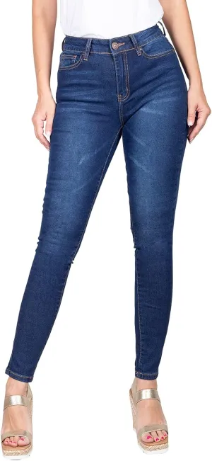 2LUV Women's Solid Stretchy 5 Pocket Skinny Jeans Denim, Denim Medium1 , 1