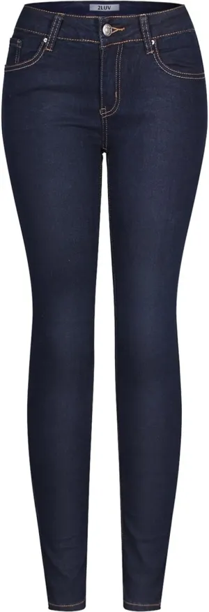 2LUV Women's Stretchy 5 Pocket Dark Denim Skinny JeansÂ