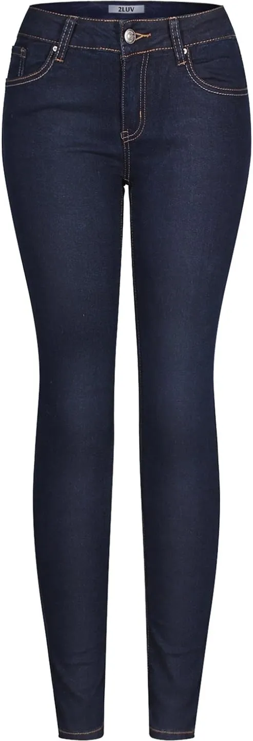 2LUV Women's Stretchy 5 Pocket Dark Denim Skinny JeansÂ
