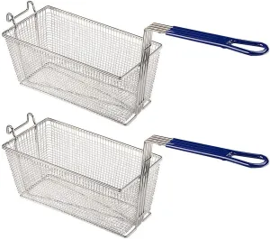 2PCS Deep Fryer Basket With Non-Slip Handle Heavy Duty Nickel Plated Iron Construction 13 1/4" x 6 1/2" x 6" Commercial Use