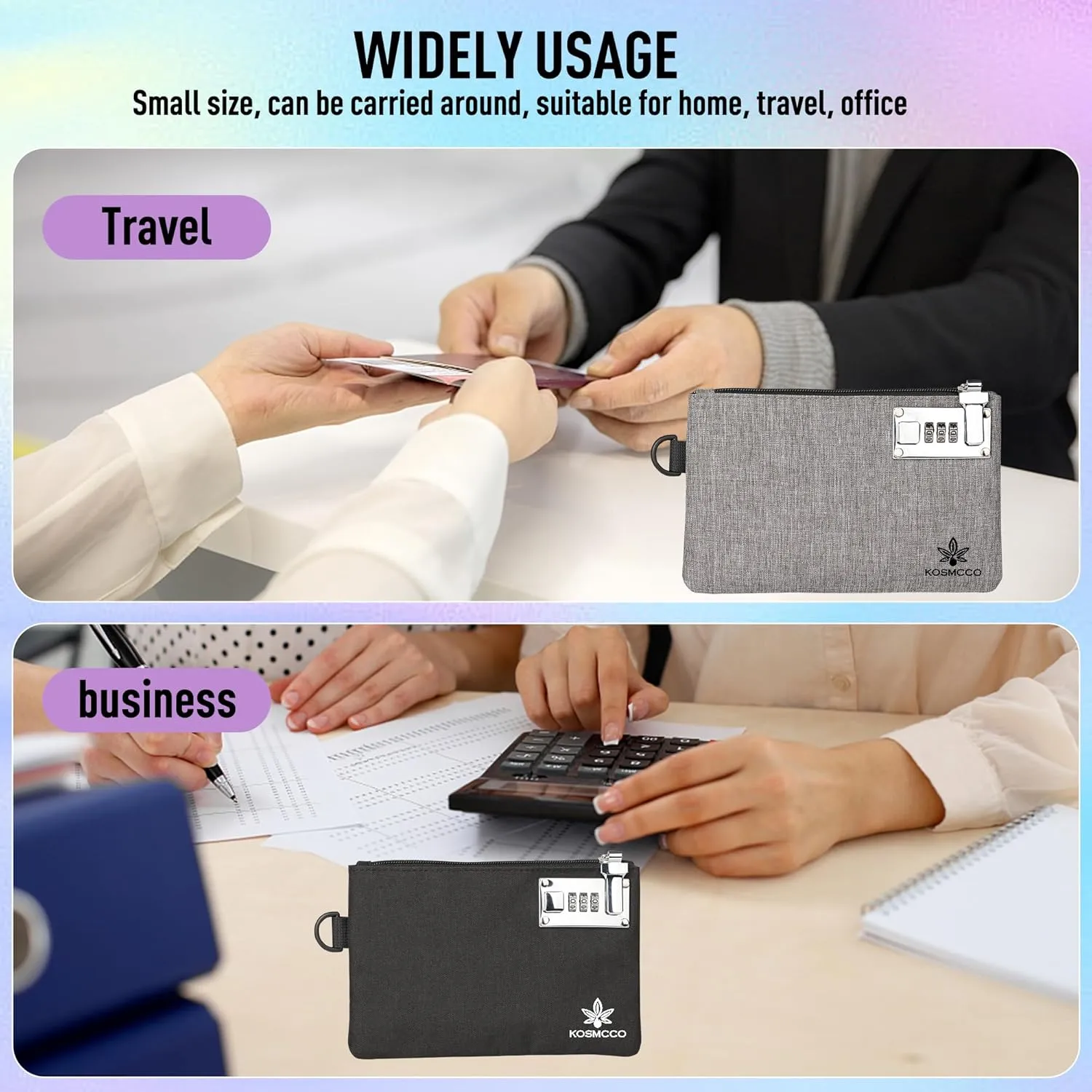 2Pcs Lockable Money Bag - 5x8 Inches Durable Nylon Locking Bank Bag Coin Purse for Cash, Jewelry, Passports, Medicine, Credit Cards and Valuable Storage Cash Pouch (Black & Grey)