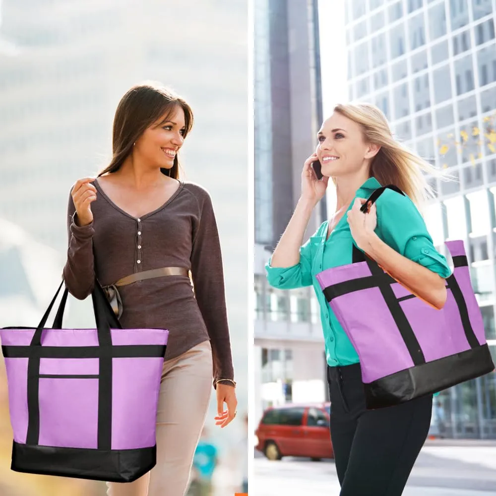 2Pk Insulated Reusable Tote Bag for Grocery Shopping for Women/Men, Pizza/Food Delivery Bag to Keep Food Cold/Hot for Uber Eats/Doordash/Grubub, Cooler bags for Travel/Beach/Picnic, Lavender