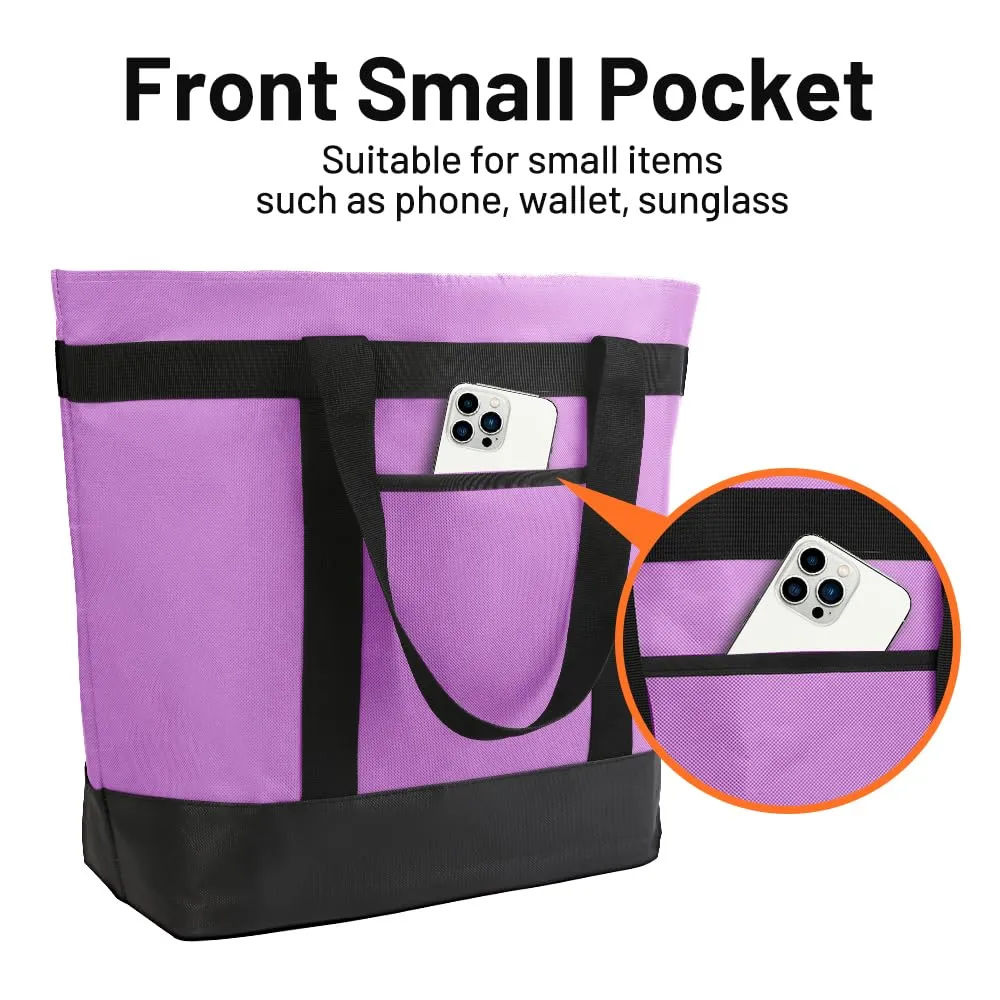 2Pk Insulated Reusable Tote Bag for Grocery Shopping for Women/Men, Pizza/Food Delivery Bag to Keep Food Cold/Hot for Uber Eats/Doordash/Grubub, Cooler bags for Travel/Beach/Picnic, Lavender
