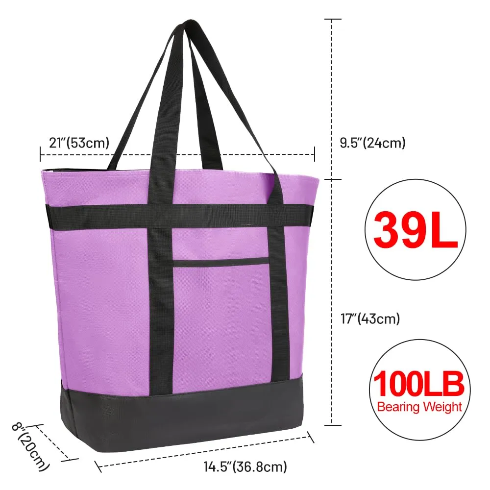 2Pk Insulated Reusable Tote Bag for Grocery Shopping for Women/Men, Pizza/Food Delivery Bag to Keep Food Cold/Hot for Uber Eats/Doordash/Grubub, Cooler bags for Travel/Beach/Picnic, Lavender