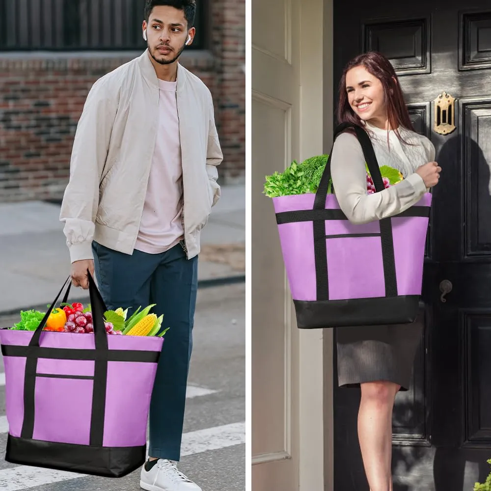 2Pk Insulated Reusable Tote Bag for Grocery Shopping for Women/Men, Pizza/Food Delivery Bag to Keep Food Cold/Hot for Uber Eats/Doordash/Grubub, Cooler bags for Travel/Beach/Picnic, Lavender