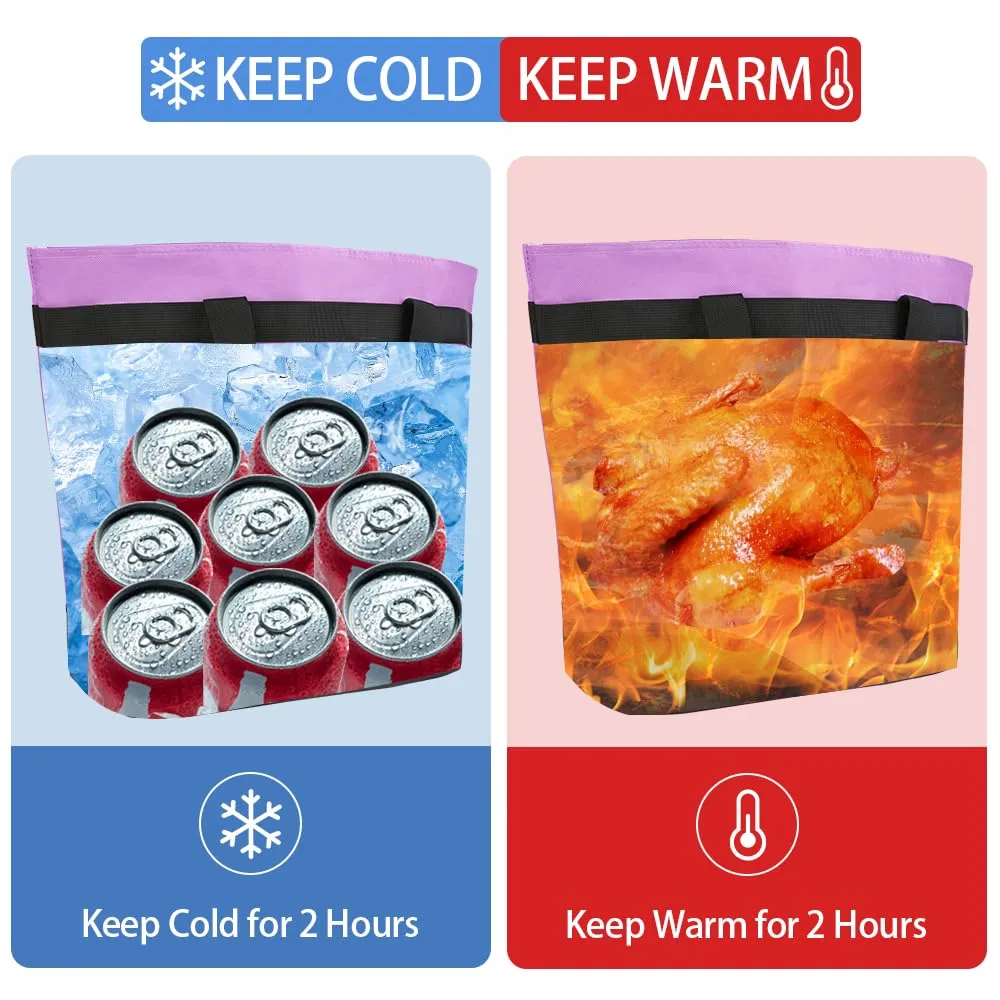 2Pk Insulated Reusable Tote Bag for Grocery Shopping for Women/Men, Pizza/Food Delivery Bag to Keep Food Cold/Hot for Uber Eats/Doordash/Grubub, Cooler bags for Travel/Beach/Picnic, Lavender