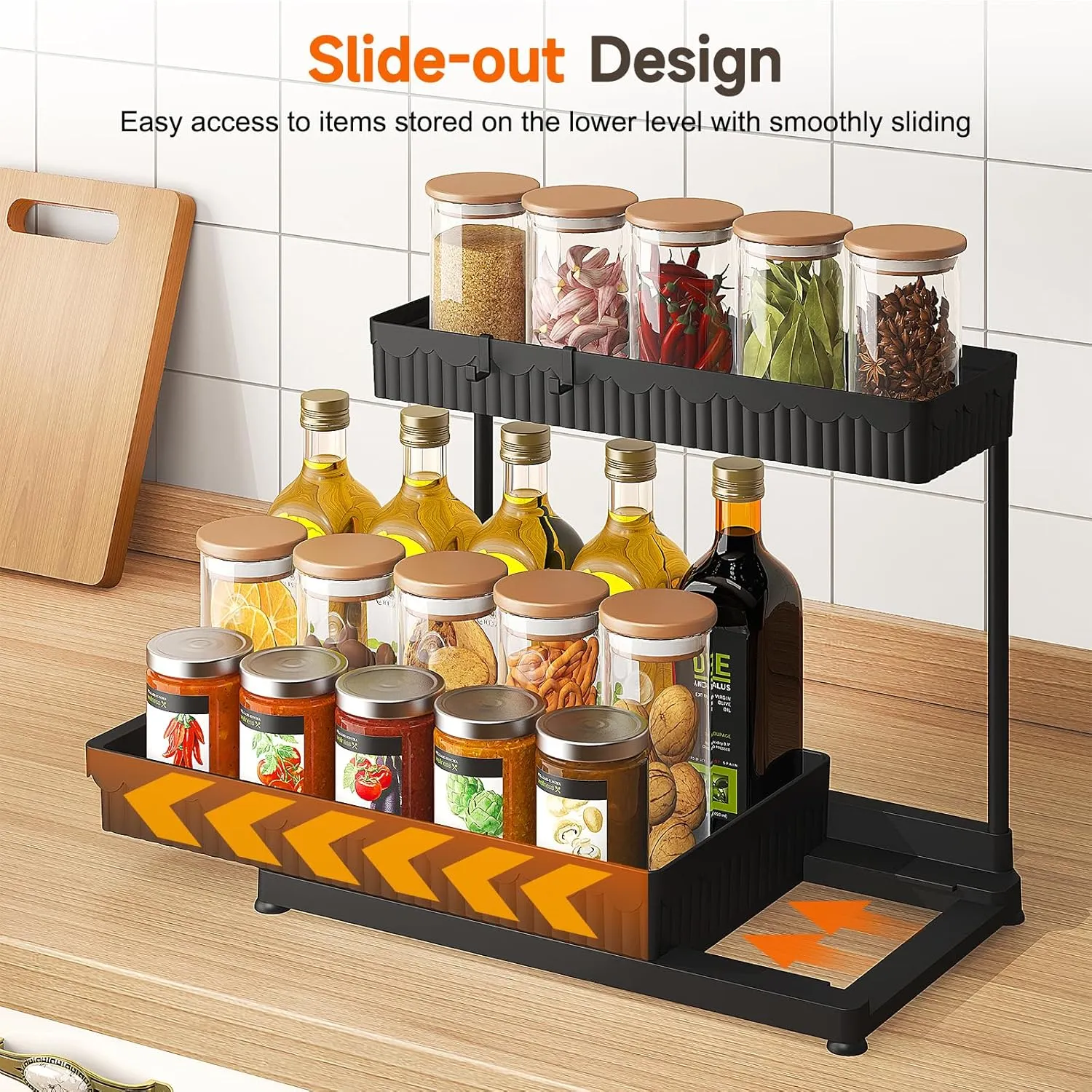 3 Pack Multi-Purpose Under Sink Organizers and Storage, 2025 L-Shaped Pull Out Cabinet Organizer for Bathroom & Kitchen, Under Cabinet Organizer with Hooks Hanging Cup, Black