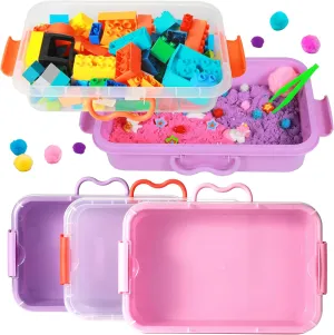 3 Pack,Empty Sensory Bin,13.5 Inch Storage Container,Portable Plastic Storage Bins, Stackable Play Tray for toys,arts,crafts and sand.