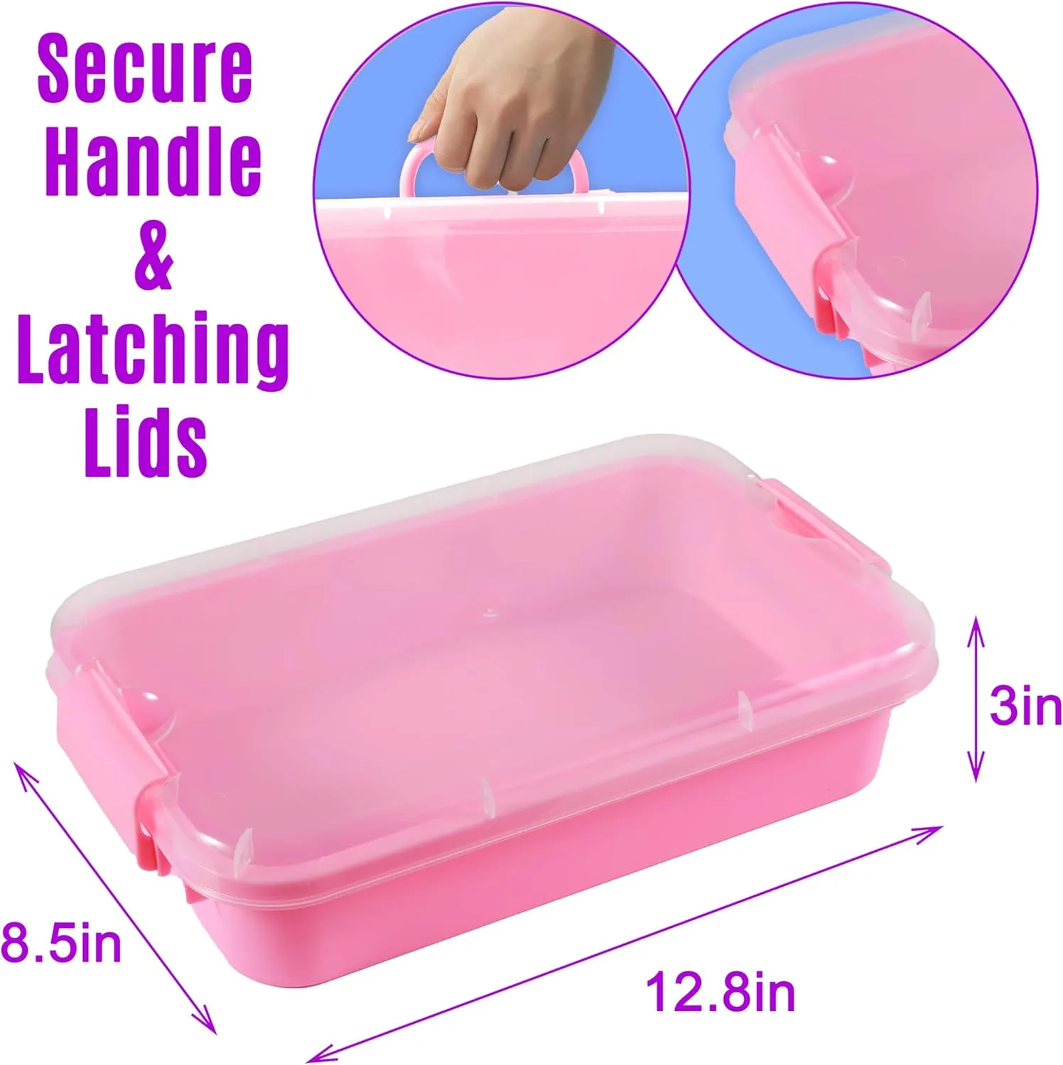 3 Pack,Empty Sensory Bin,13.5 Inch Storage Container,Portable Plastic Storage Bins, Stackable Play Tray for toys,arts,crafts and sand.