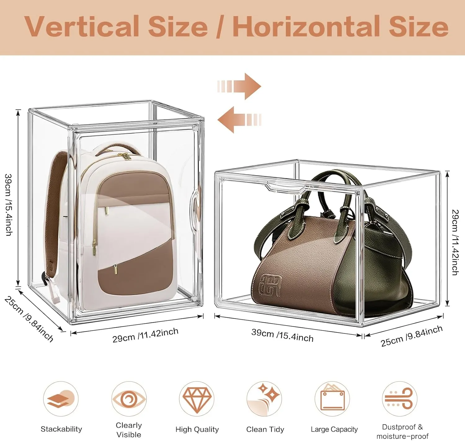 3 Packs Clear Handbag Storage Organizer for Closet, Acrylic Display Case for Purse Handbag, Stackable Purse Organizer Storage Box with Magnetic Lids for Wallet Book Collectibles