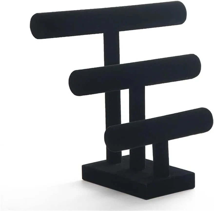 3 Tier Black Velvet Detachable Bracelet Chain Watch T-Bar Rack Jewelry Organizer Hard Display Jewelry Display (D 30 * 29.5 * 17cm)