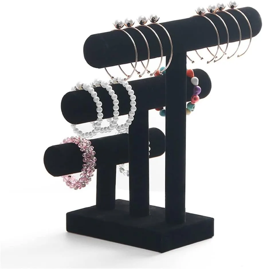 3 Tier Black Velvet Detachable Bracelet Chain Watch T-Bar Rack Jewelry Organizer Hard Display Jewelry Display (D 30 * 29.5 * 17cm)