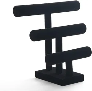 3 Tier Black Velvet Detachable Bracelet Chain Watch T-Bar Rack Jewelry Organizer Hard Display Jewelry Display (D 30 * 29.5 * 17cm)