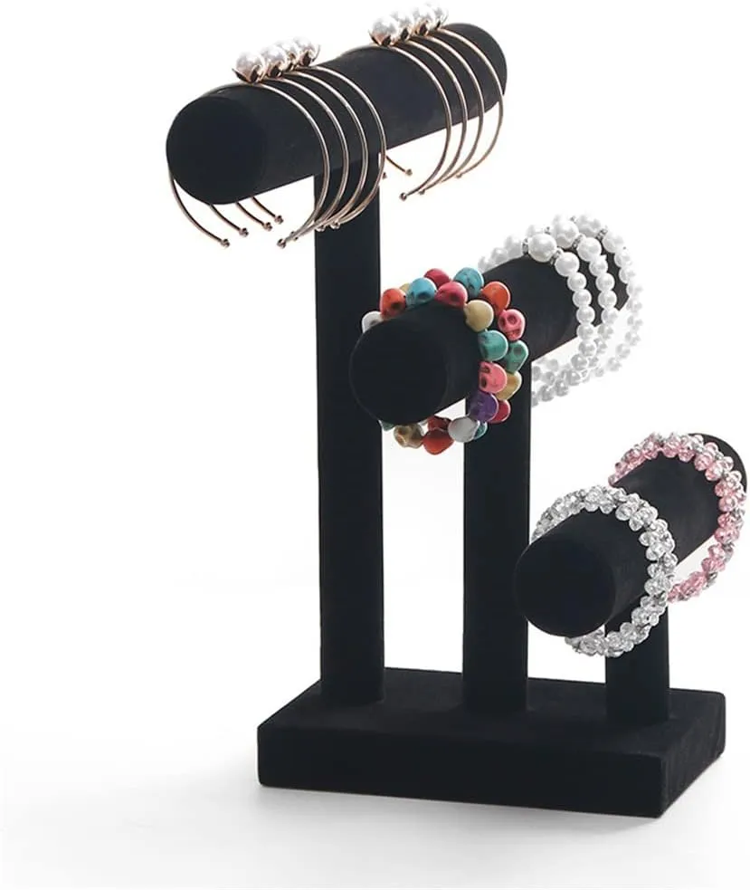 3 Tier Black Velvet Detachable Bracelet Chain Watch T-Bar Rack Jewelry Organizer Hard Display Jewelry Display (D 30 * 29.5 * 17cm)