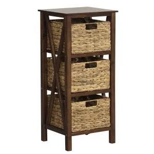 3-Tier Nightstand with 3 Seagrass Baskets Narrow X-Design-3-Tier