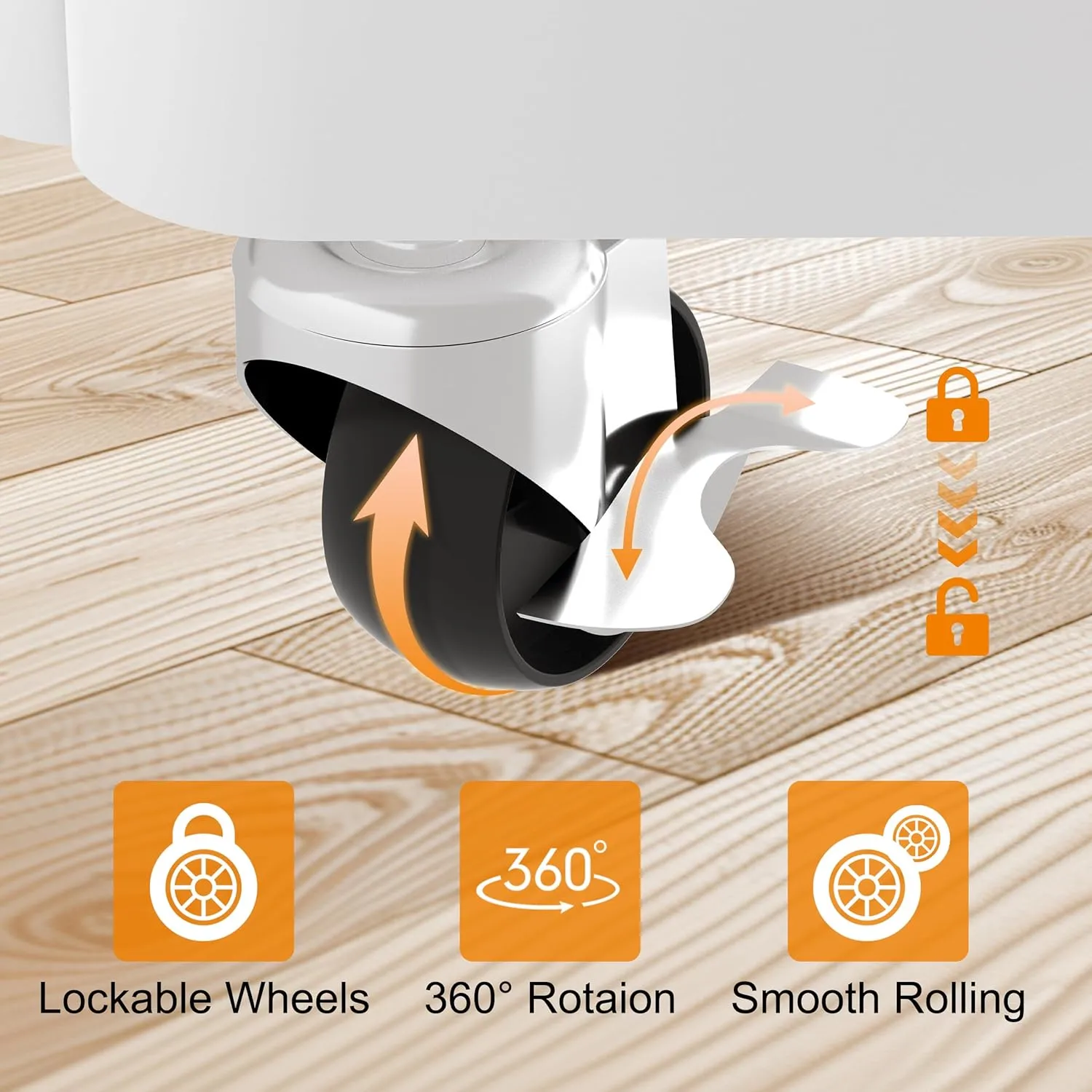 3-Tier Storage Cart with Lockable Caster Wheels, Multifunctional Utility Rolling Cart, Mobile Shelving Unit, Perfect for Kitchen, Bathroom, Office, Garage（White）
